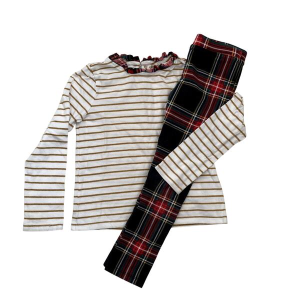 Crewcuts Stripes & Plaid Holiday Outfit - Ruffle Collar Top, Leggings - 4/5 - Picture 1 of 13